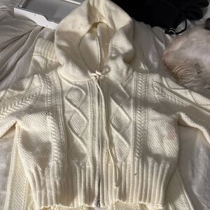 Edikted Ivory Cable Knit Hooded Cardigan